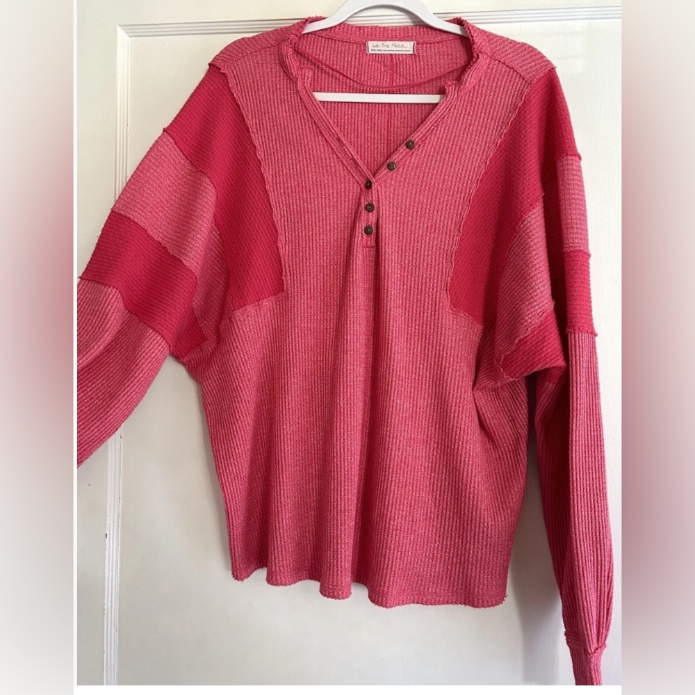 We The Free Callisto Berry Pink Waffle Knit Sweater - Picture 2 of 2